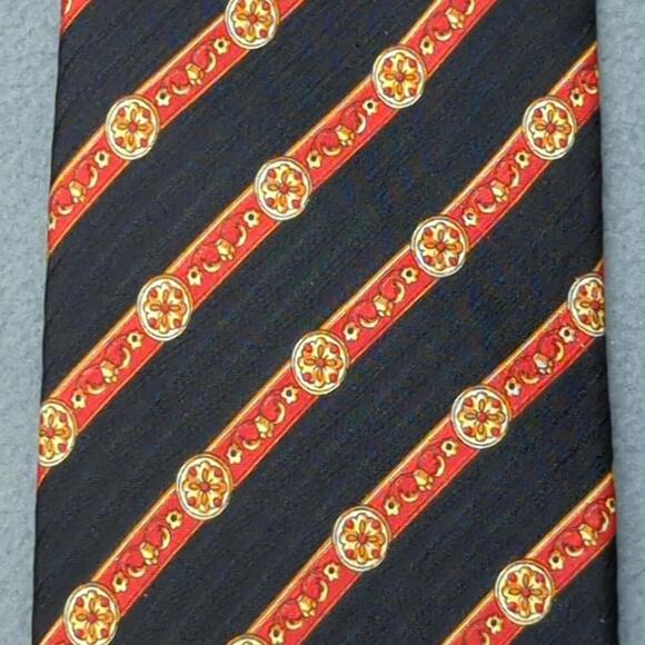 Vintage Brioni Tie Black and Red Striped 100% Silk Hand Made in Italy Barcelino - Picture 3 of 9